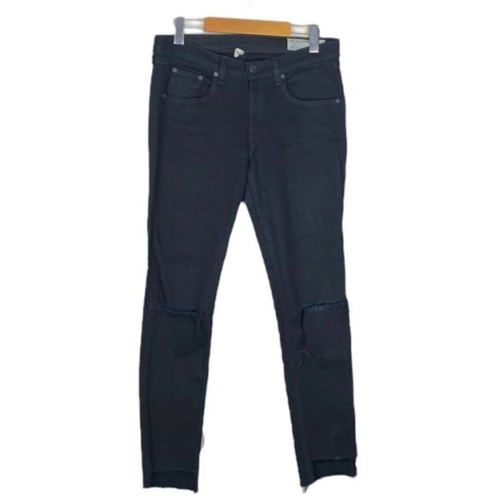 Rag & Bone Women's Black Coal Destroyed Skinny Raw Hem Stretch Denim  Jean US 28